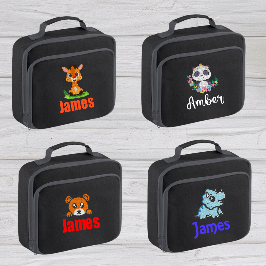 Personalised Black School Lunch Bag Cooler Animal Designs CreationPartyShop