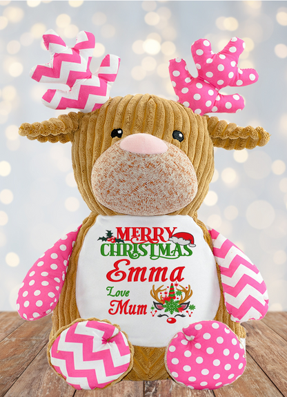 Cubbies Christmas Cupcake the Pink Reindeer Personalised Teddy Bear