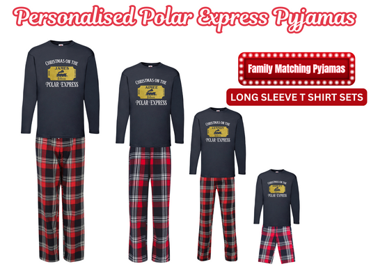 Matching Personalised Christmas Long Sleeve T Shirt Pyjama's - Polar Express Themed