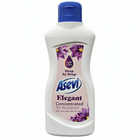 Long lasting concentrated liquid air freshener which instantly leaves a fresh, cleaning smelling aroma.

A few drops are sufficient enough to reduce bad smells and leaves a room smelling fresh and pleasant.

Its exclusive perfume leaves a long lasting fragrance of elegance and cleanliness.

ASEVI ELEGANT is ideal for public and private places, bathrooms, toilets, cupboards, shoe stores, rubbish bins, areas where pets are kept, inside of cars, etc.