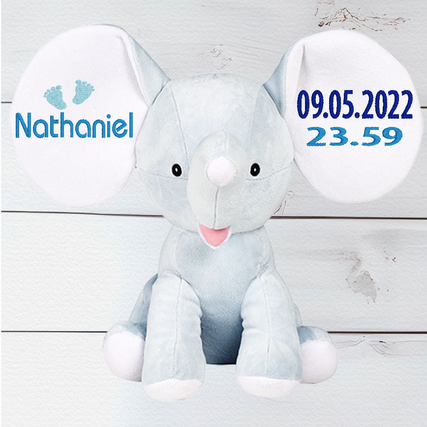 Personalised Embroidery Charlie the Baby Blue Elephant Cubbies Teddy Bear