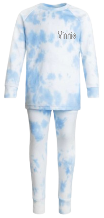 Personalised Blue & White Tie Dye Lounge Wear/ Pyjama Set