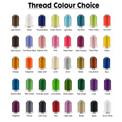 Embroidery thread colour choices for personalisation