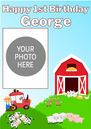 Personalised birthday banners and posters featuring your fav farm animals.  Farm yard animal theme birthday party photo banners posters "Add a playful touch to your little one's special day with our Farm Animal Themed Birthday Party Photo Banners &amp; Posters - Any Age! These banners and posters featuring cute farm animals will make for some adorable photo ops and memories that will last a lifetime. So don't be a party pooper - add some barnyard fun to your celebration today!"