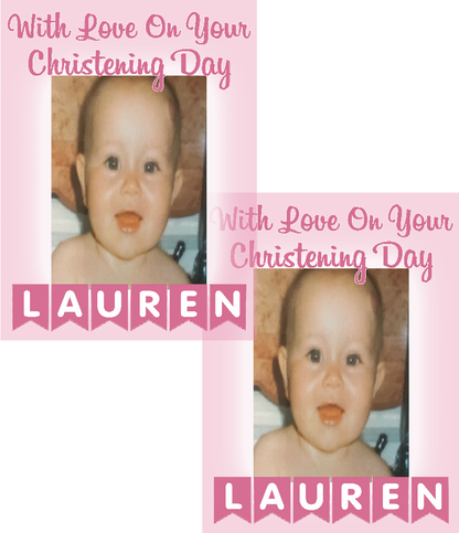 Personalised Baby Christening Photo Banner Party Photo Banners & Posters - Pink