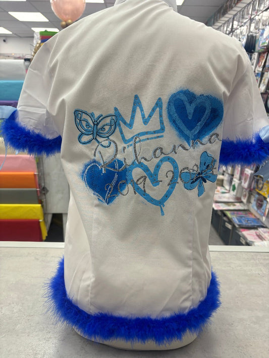 Personalised Glitter, Diamante Crown, Turkish/ Evil Eyes with Butterflies, Feathers School Leavers Signing Shirts Class of Year 2025 Kids