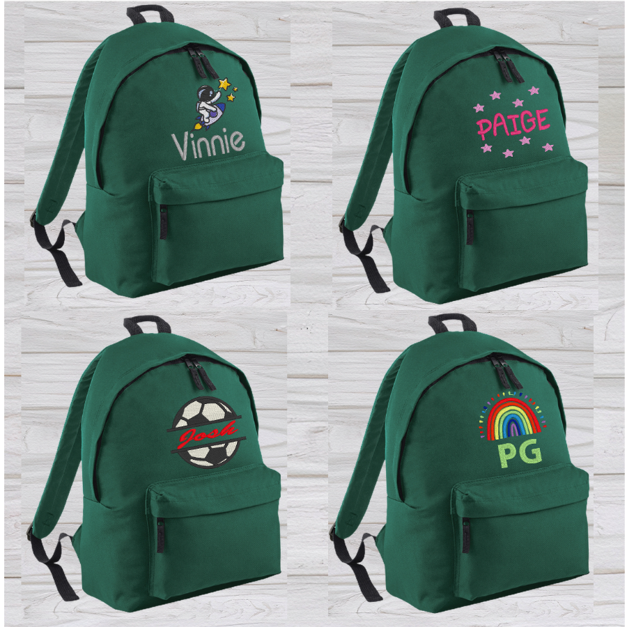 Our personalised Junior Green School Rucksack Backpack has got it all: a zippered front pocket, comfy padded back panel, adjustable straps for extra support and a handy grab handle. Enjoy your schooldays in style! Going back to school with you very own personalised school bag.  Colour - Green Rucksack Dimensions 28 x 38 x 19cm. Capacity 12 litres.