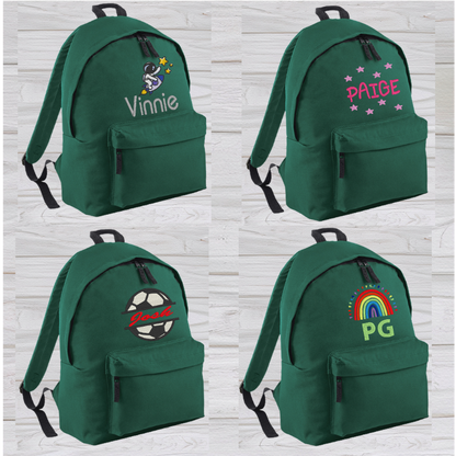 Our personalised Junior Green School Rucksack Backpack has got it all: a zippered front pocket, comfy padded back panel, adjustable straps for extra support and a handy grab handle. Enjoy your schooldays in style! Going back to school with you very own personalised school bag.  Colour - Green Rucksack Dimensions 28 x 38 x 19cm. Capacity 12 litres.