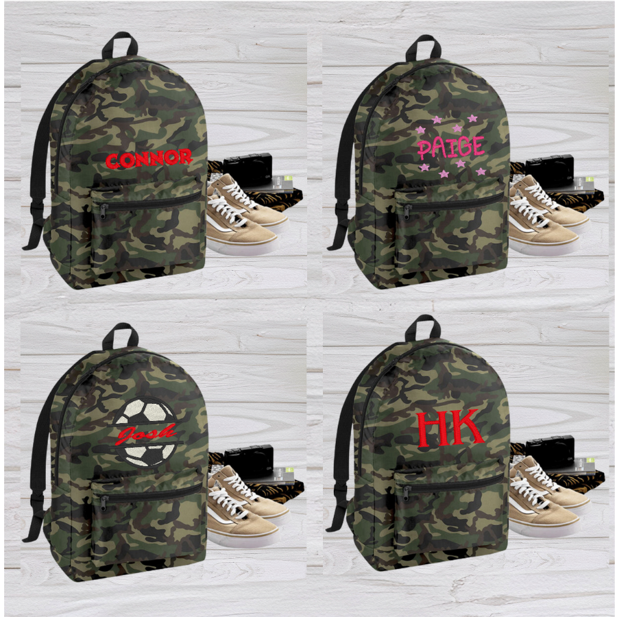 The perfect personalised backpack for school adventures - our Junior Jungle Camo School Rucksack Backpack! Made of 210D Polyester, it's lightweight yet tough and water-resistant. With a zippered main compartment, front pocket, and adjustable shoulder straps, there's plenty of room for all your gear. Plus, it folds up into its own stow pouch for easy storage. Get ready for some wild fun!  Colour - Camouflage Green Rucksack Dimensions 31 x 45 x 16 - 20 litre Capacity.