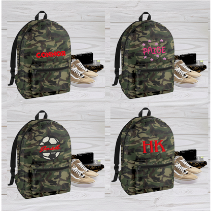 The perfect personalised backpack for school adventures - our Junior Jungle Camo School Rucksack Backpack! Made of 210D Polyester, it's lightweight yet tough and water-resistant. With a zippered main compartment, front pocket, and adjustable shoulder straps, there's plenty of room for all your gear. Plus, it folds up into its own stow pouch for easy storage. Get ready for some wild fun!  Colour - Camouflage Green Rucksack Dimensions 31 x 45 x 16 - 20 litre Capacity.