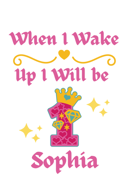 Searching for the perfect wake up PJs for your little girl? Look no more! Our one-of-a-kind "When I Wake Up"&nbsp; Princess Age design set is the perfect addition to any birthday bash. Personalized with a name and princess themed age, these jammies come in both Solid Pink &amp; White, Pink Candy Striped &amp; White.&nbsp;  Enhance your sleepwear with our exquisite Princess Themed Age Design.  Made with 100% cotton and a bold print, these PJs make a fab birthday present!