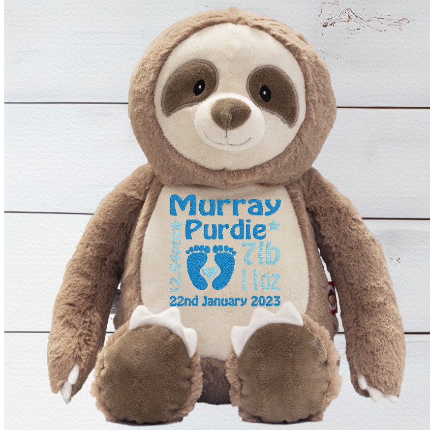 Personalised Embroidery Clingy the Sloth Cubbies Teddy Bear