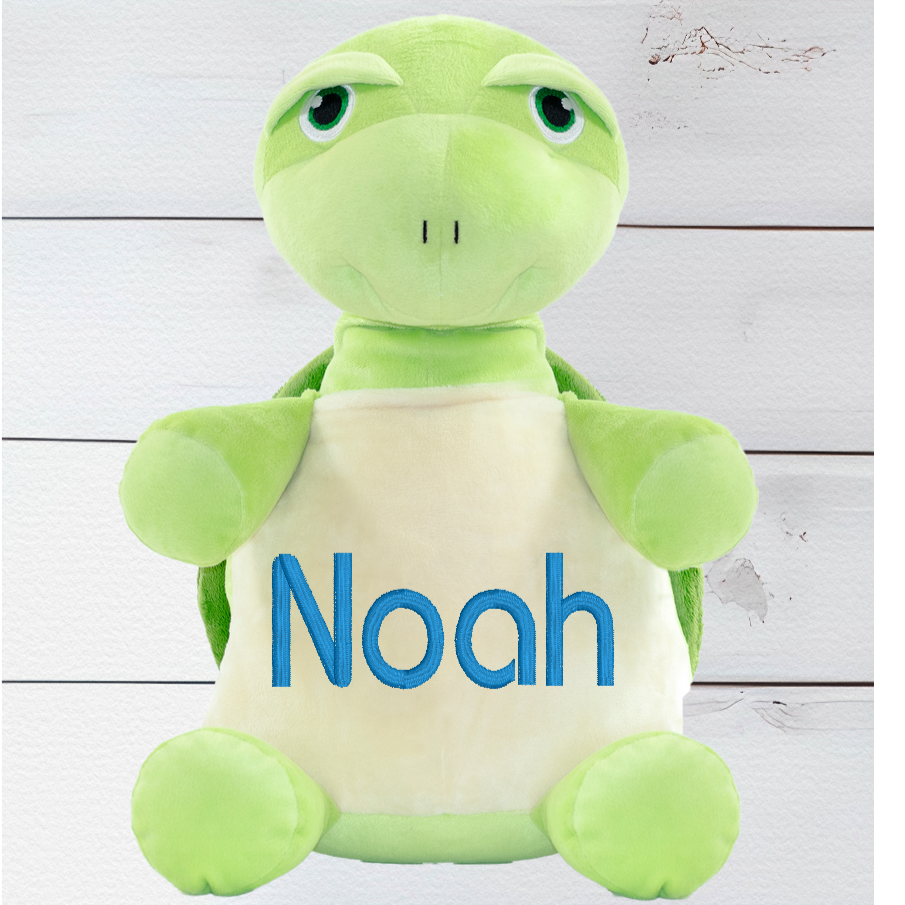 Mr Shigglesworth the Turtle has a unique zip design which enables you to remove the inside stuffing pods and safely wash. Mr Shigglesworth is Machine washable. You can also fill Mr Shigglesworth with PJs etc and use them for a sleep over.  Mr Shigglesworth the Turtle Bear is around 13 Inches in height.