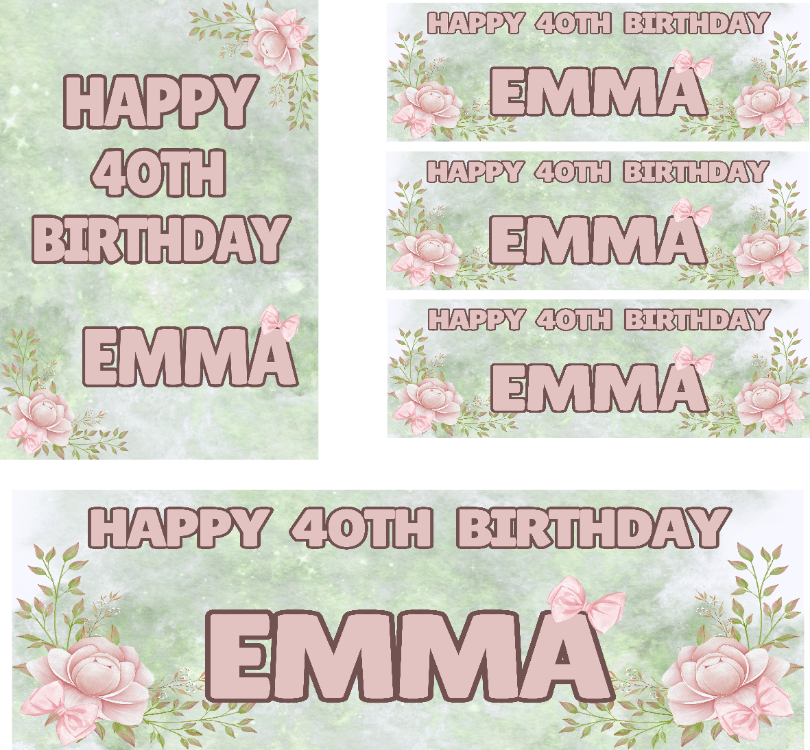 Green & Floral Themed Birthday Party Photo Banners & Posters - Any Age