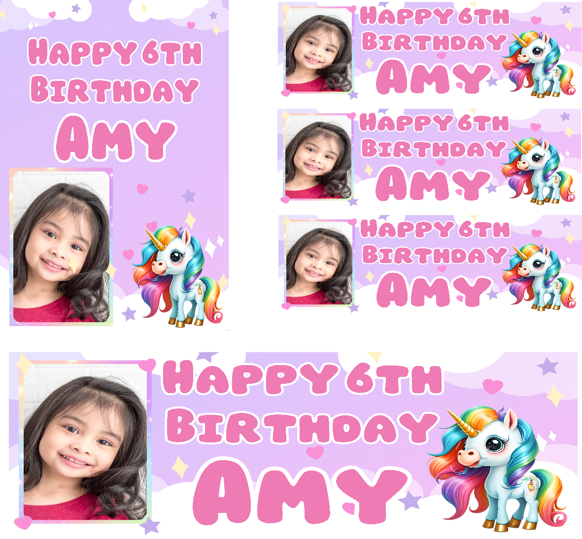 Unicorn Themed Birthday Party Photo Banners & Posters - Any Age