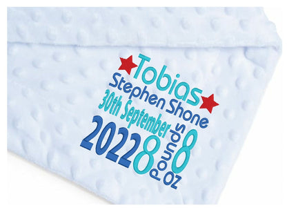 Treat a special little boy to the perfect gift! Our exclusive baby bubble blanket, in stunning blue, is customised with his name and desired font style and colour. Soft and cuddly 100% polyester, it's ideal for any cot or pram and measures 75 x 100 cm. Make him feel extra special with a personalised embroidered baby blue bubble blanket!