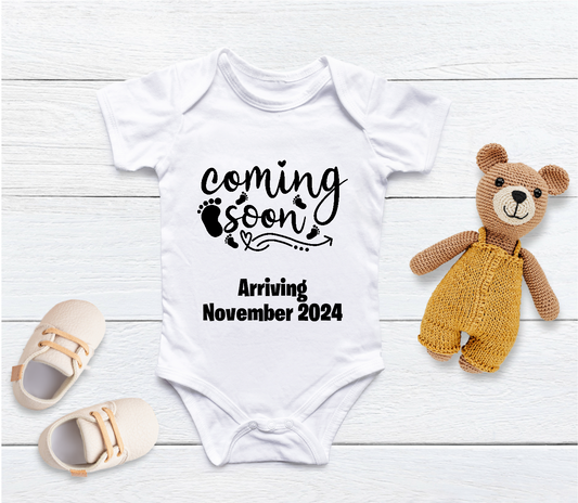 Personalised Coming Soon Pregnancy Announcement Baby Vest