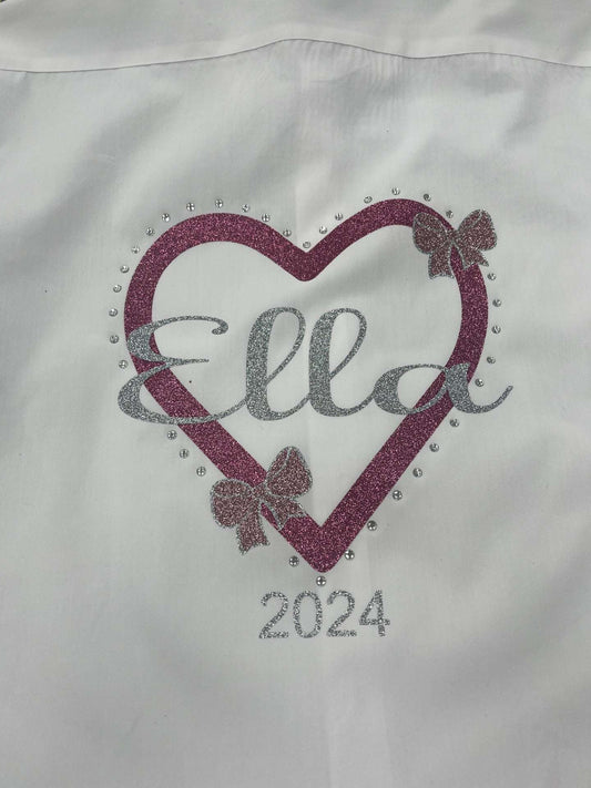 Personalised Glitter Heart, Bows & Diamantes School Leavers Signing Shirts Class of Year 2025 Kids - CreationPartyShop