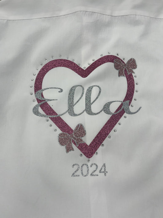 Personalised Glitter Heart, Bows & Diamantes School Leavers Signing Shirts Class of Year 2024 Kids