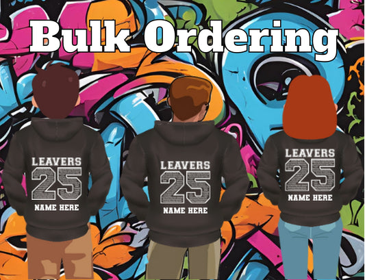 Bulk Ordering Personalised School Leavers Hoodies, Jumpers Class of 2025 for Junior, High School, University - Kids & Adults