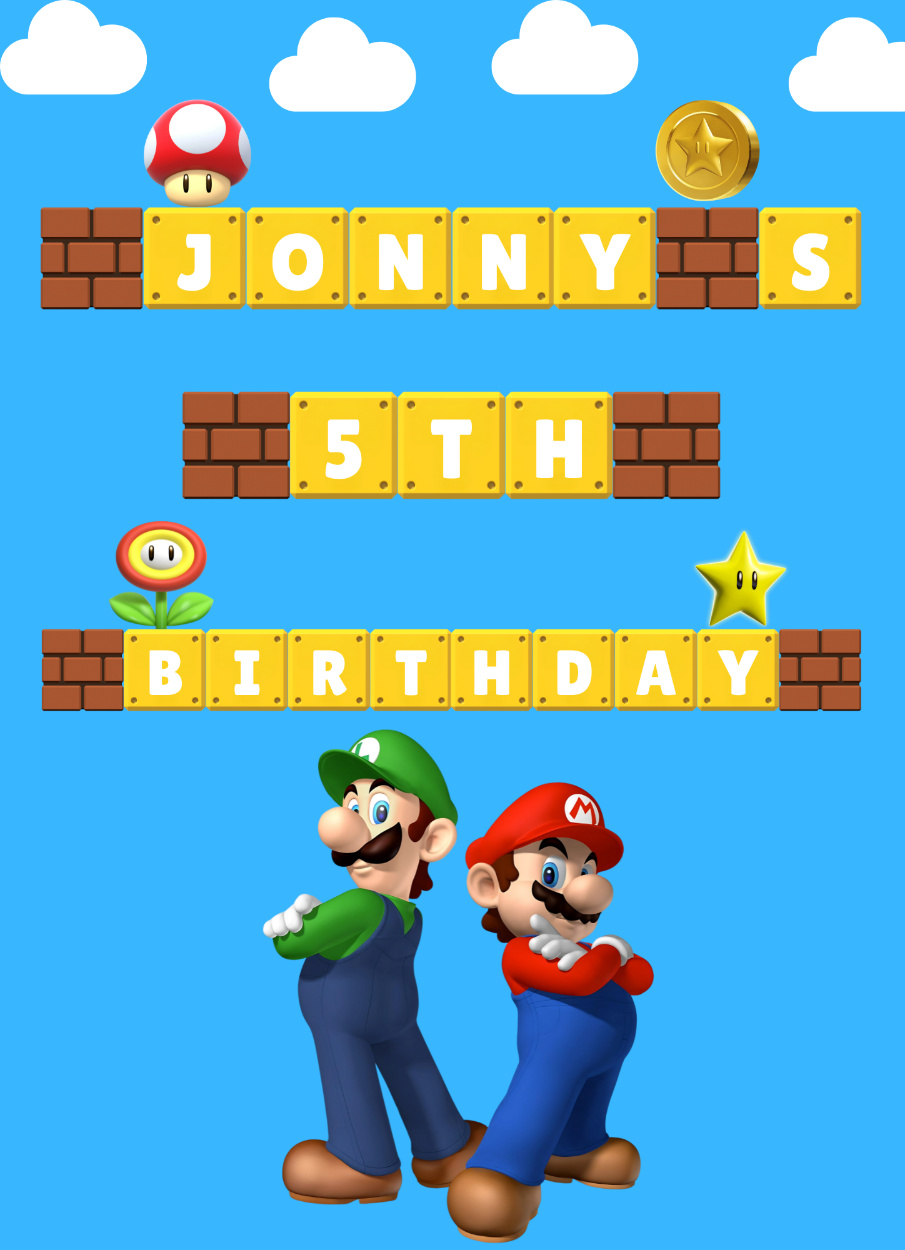 Make your child's birthday extra special with our Super Mario and Luigi themed banners and posters. With these fun and colorful decorations, your child and their friends will feel like they're in the game! They'll love the excitement and adventure these decorations bring to their party.