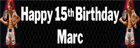 Personalised birthday banners and posters themed around MMA.  MMA themed birthday posters and banners which can include photos. Hang some extras too! Let your guests have their own championship photo ops on the night of your big event.