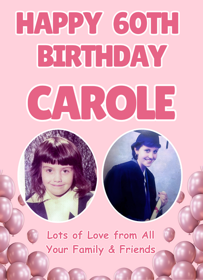 Personalised Birthday Male & Female Photo Party Banners & Posters are offered in a Various Colour Designs, featuring a combination of two images on the banner and two images on posters. Personalised for that special occasion.