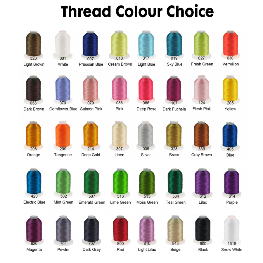 Embroidery thread colour choices for personalisation