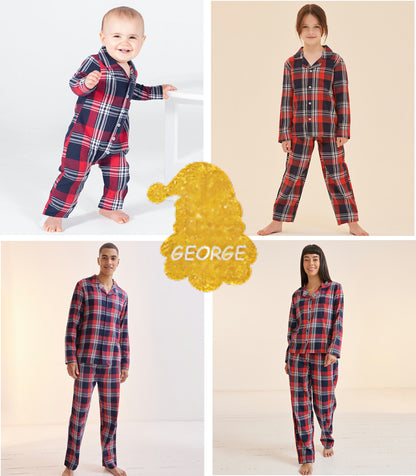 Matching Red, Blue & White Tartan Pyjama Sets - Santa Silhouette Personalised