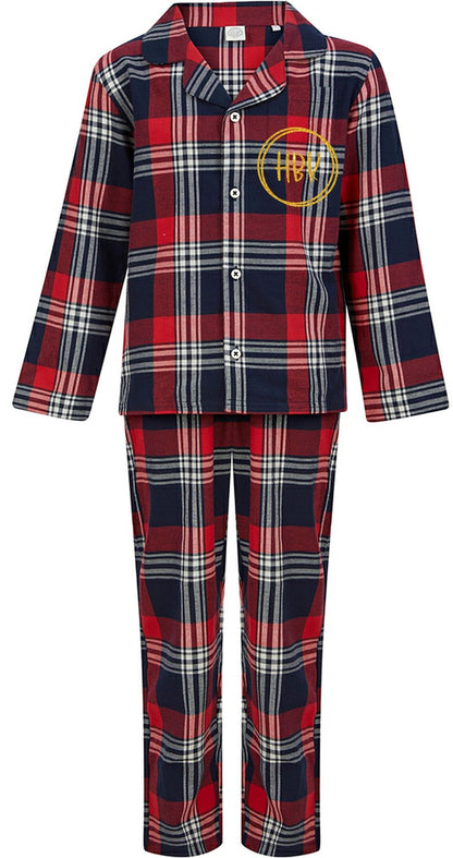 Matching Red, Blue & White Tartan Pyjama Sets - Monogram Personalised