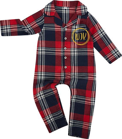 Matching Red, Blue & White Tartan Pyjama Sets - Monogram Personalised