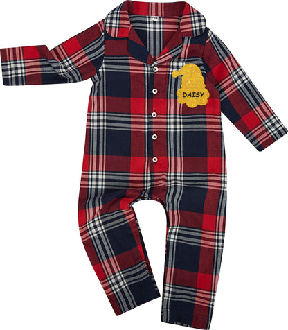 Matching Red, Blue & White Tartan Pyjama Sets - Santa Silhouette Personalised