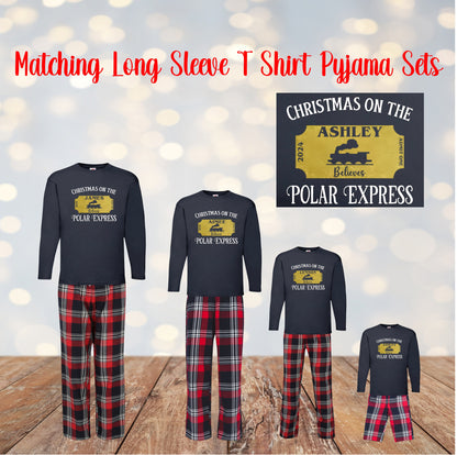 Matching Personalised Christmas Long Sleeve T Shirt Pyjama's - Polar Express Themed