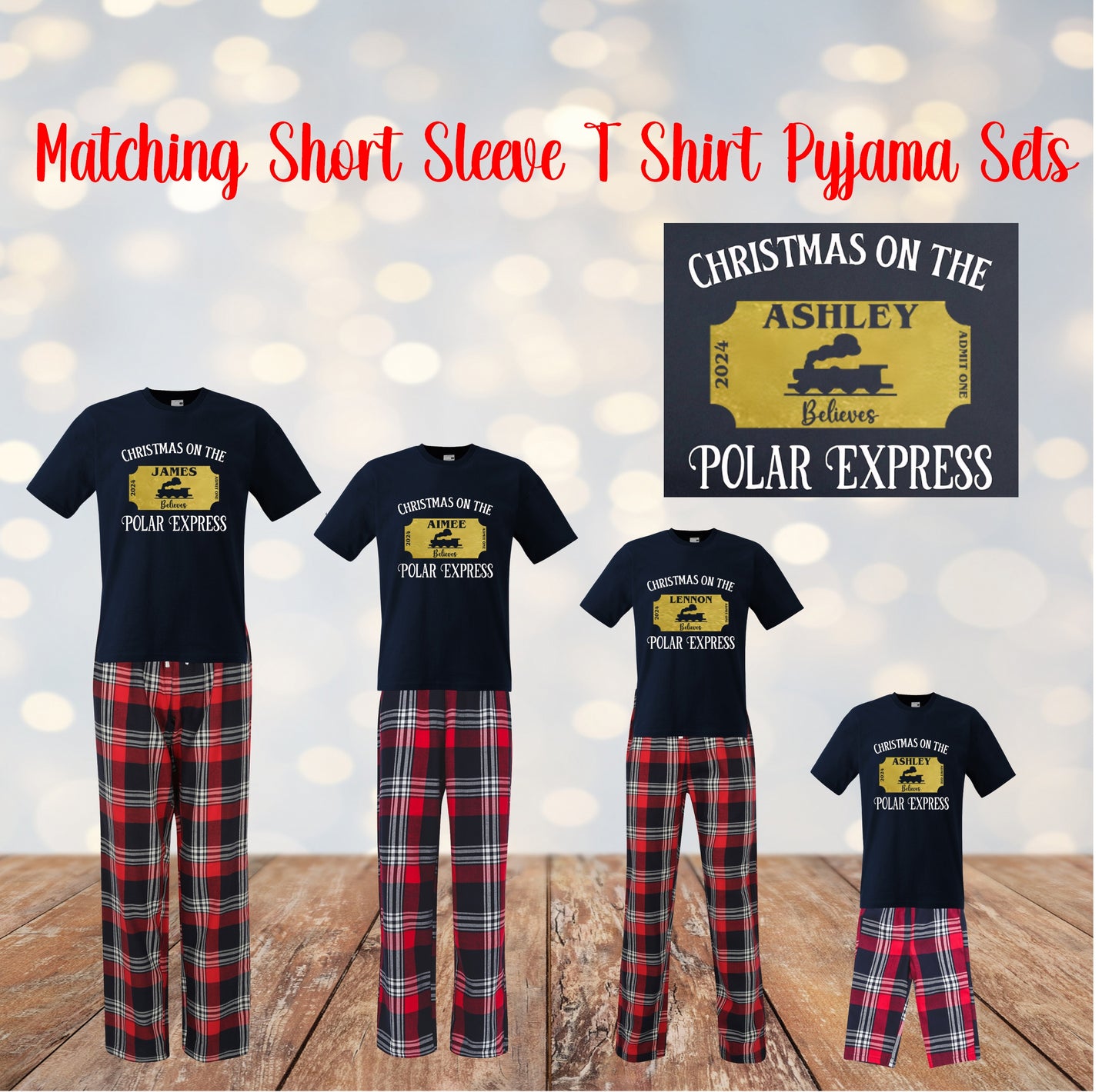 Matching Personalised Christmas T Shirt Pyjama's - Polar Express Themed