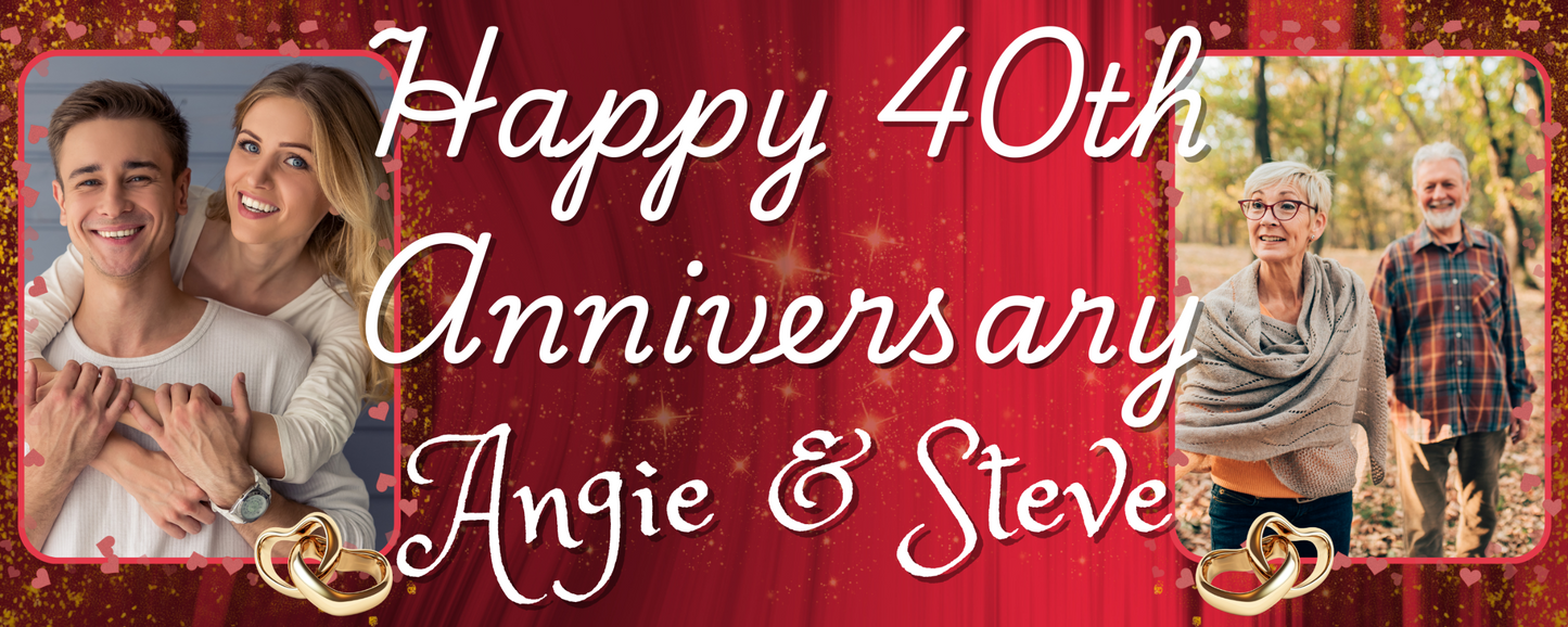 If you're looking for a special way to commemorate forty years of love and commitment, our ruby wedding personalised banners and posters are the perfect touch. These banners and posters are not only customizable, but they also serve as a beautiful decoration for your anniversary party. Share your story and celebrate your milestones with our banners and posters, making your special day even more memorable.