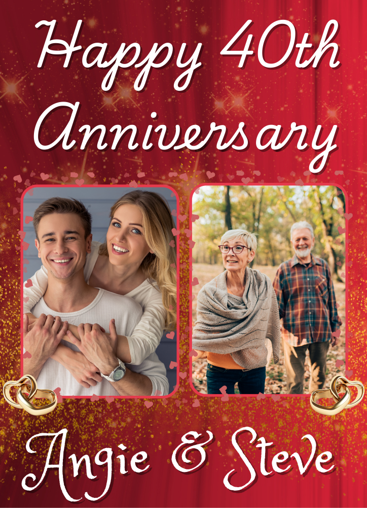 If you're looking for a special way to commemorate forty years of love and commitment, our ruby wedding personalised banners and posters are the perfect touch. These banners and posters are not only customizable, but they also serve as a beautiful decoration for your anniversary party. Share your story and celebrate your milestones with our banners and posters, making your special day even more memorable.