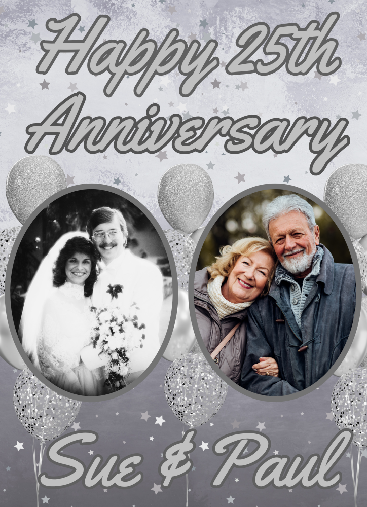 If you're looking for a special way to commemorate 25 years of love and commitment, our Silver Wedding personalised banners and posters are the perfect touch. These banners and posters are not only customisable, but they also serve as a beautiful decoration for your anniversary party. Share your story and celebrate your milestones with our banners and posters, making your special day even more memorable.