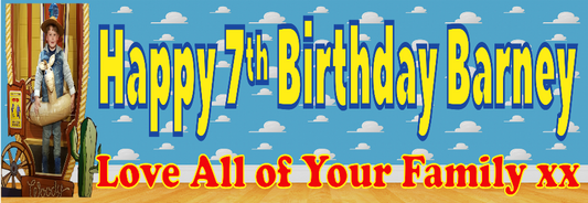 Personalised photo birthday banners and posters themed around Toy Story.  Toy story themed posters and banners for that special birthday. Includes any image uploaded to your posters and banners. Let your birthday party be the talk of the town with these Toy Story themed posters and banners! Plus, you can customize them with any image you want - your options are endless!
